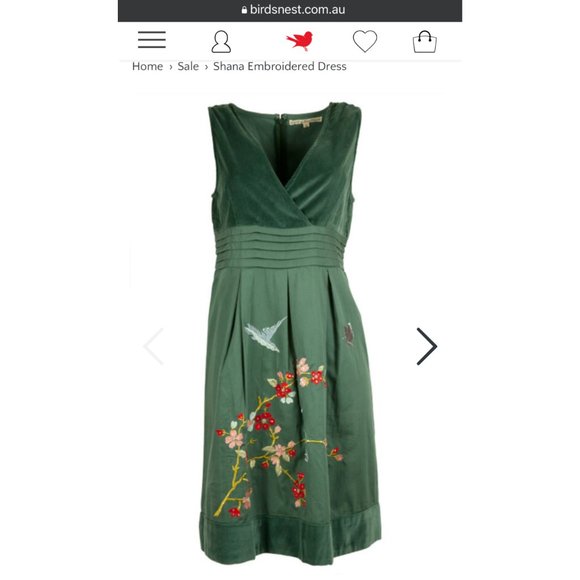 Uttam Boutique Embroidered Cotton dress, Green, Sz UK M - Picture 6 of 15
